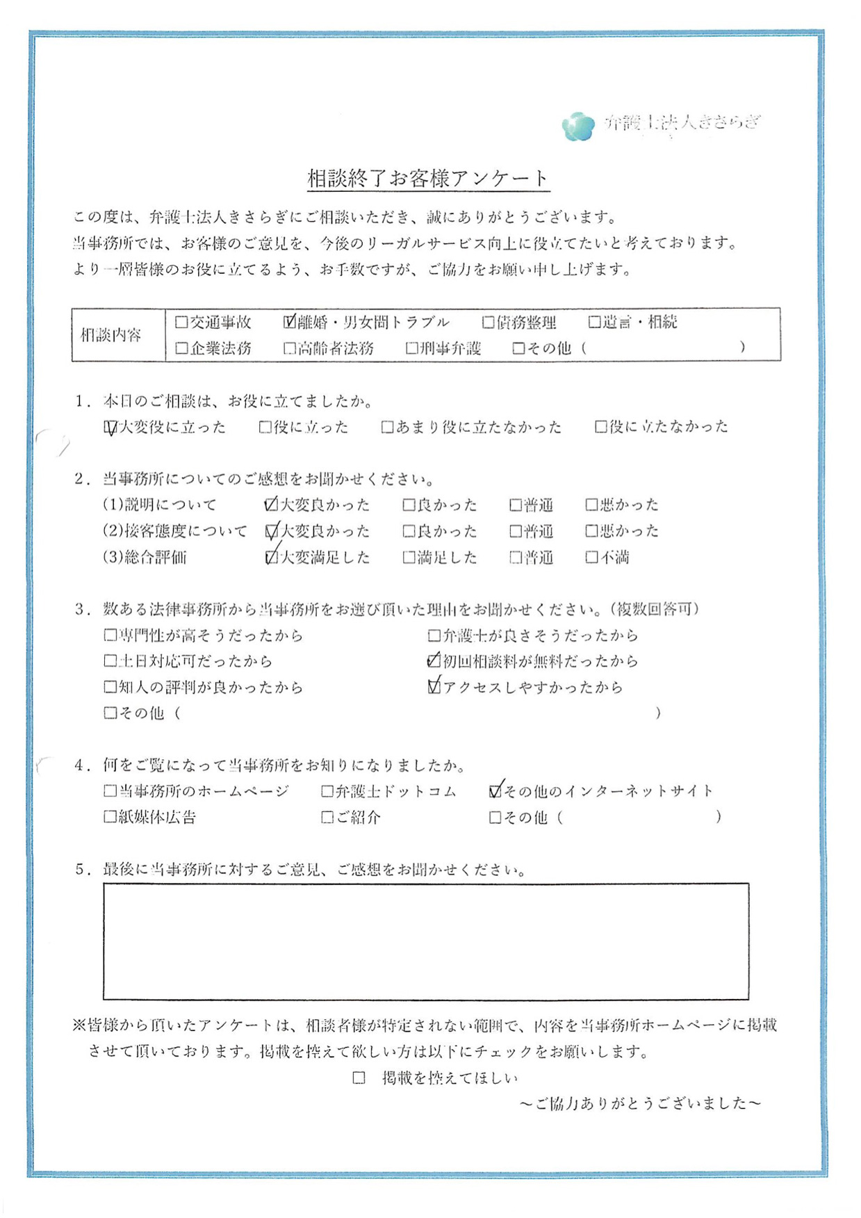 相談内容が大変役に立ちました