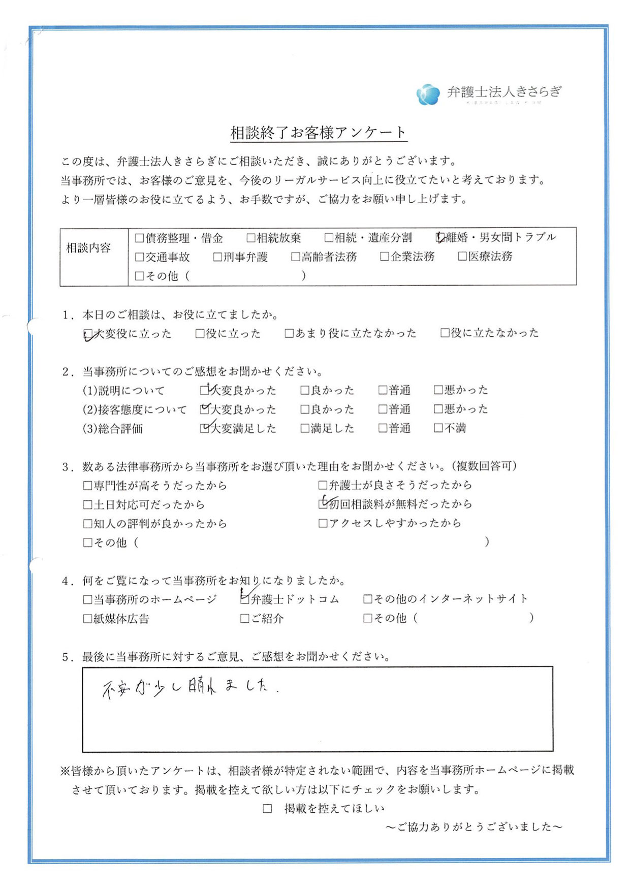 不安が少し晴れました