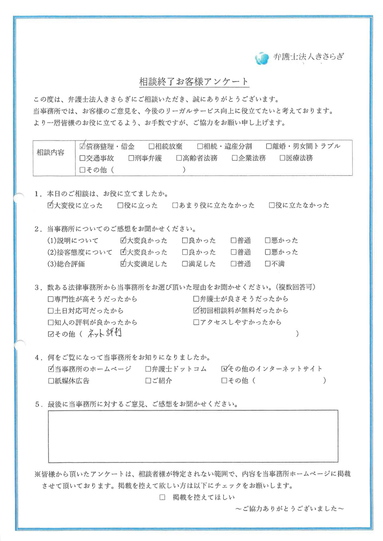 相談内容が大変役に立ちました