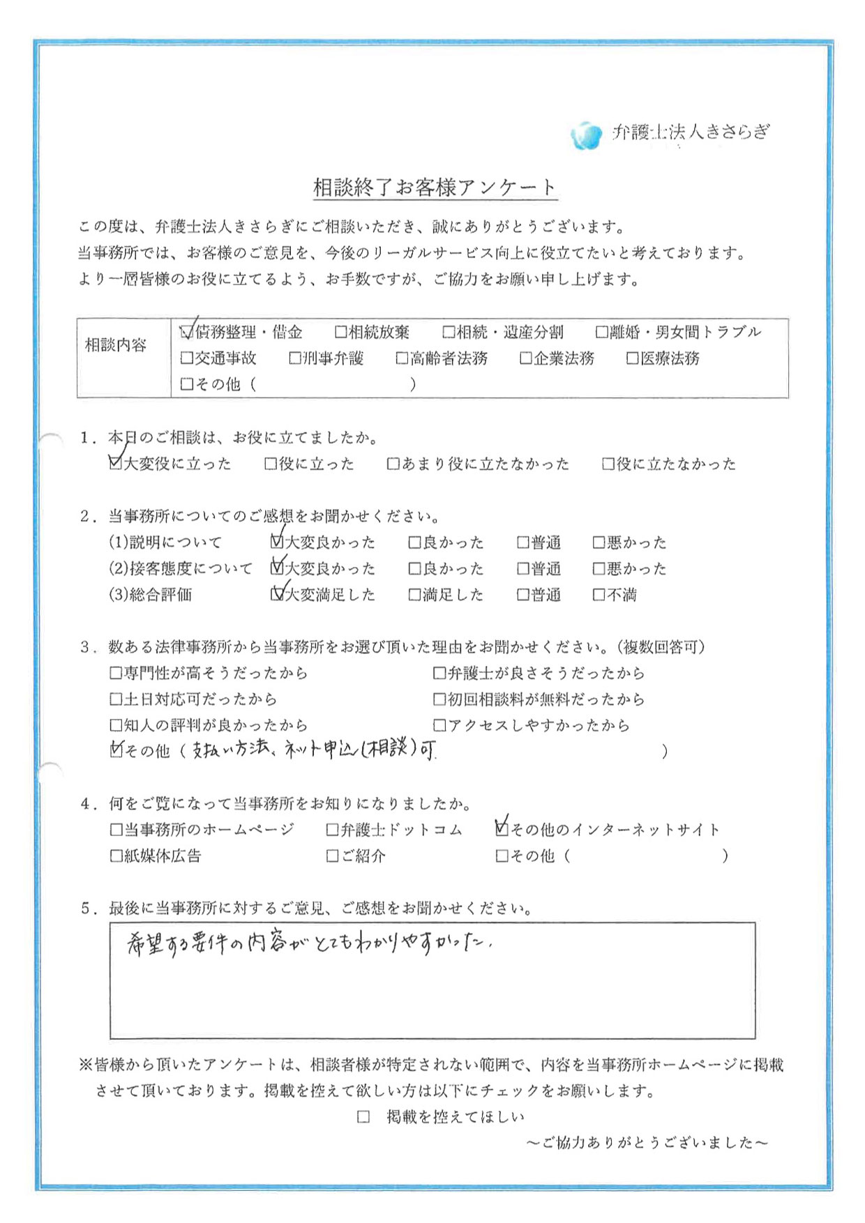 希望する要件の内容がとてもわかりやすかった